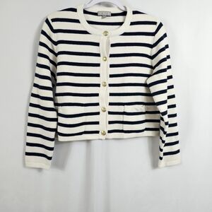 J.Crew Emilie Sweater Lady Jacket in Ivory Stripe - Size M